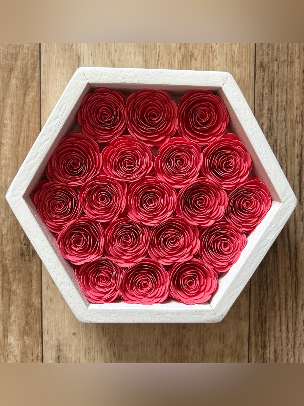 3D Paper Rose Wall Art Hexagon Frame - Pink